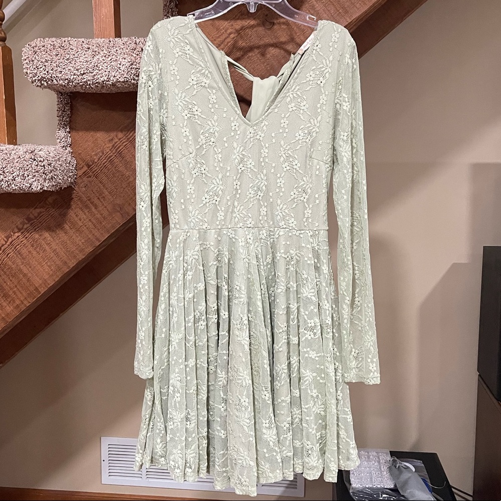 Sage green lace long sleeve dress